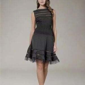 NWOT Tadashi Shoji Black Pintuck Sleeveless A-Line Knee-Length Cocktail Dress